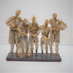 Vintage Sculpture Wire Mesh Sports Figures Metal Signed Artisan Made
